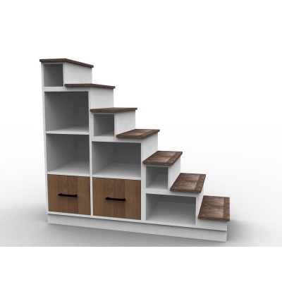 Storage staircase for mezzanine, wooden drawers